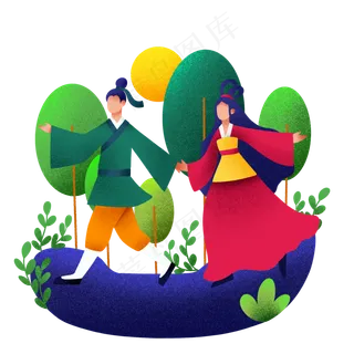 牛郎织女相依相伴,免抠元素