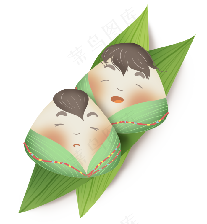 竹叶上的两个粽子娃娃(2000X2158(DPI:299))psd模版下载