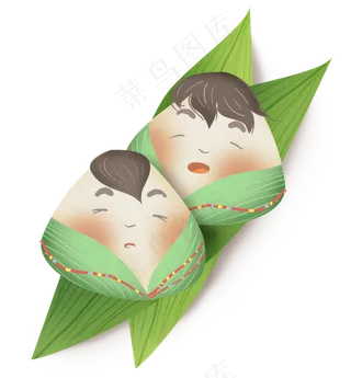 竹叶上的两个粽子娃娃