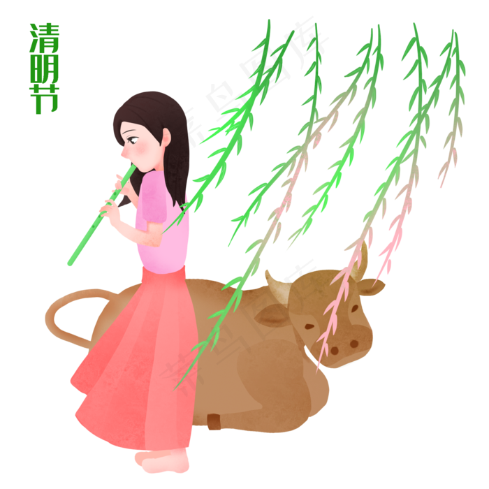 清明节人物和春牛