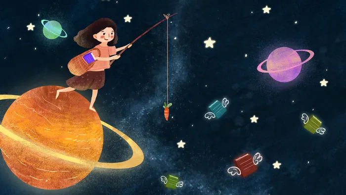星空治愈系之女孩钓书本(2880X1620(DPI:300))psd模版下载