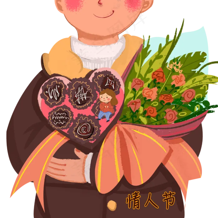 情人节巧克力鲜花甜品2月14PNG(4000X4000(DPI:300))psd模版下载