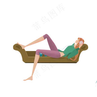 夏季大暑船上休息的女孩元素设计
