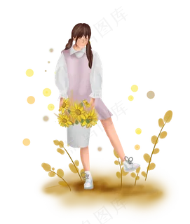 立秋秋天向日葵和人物,免抠元素