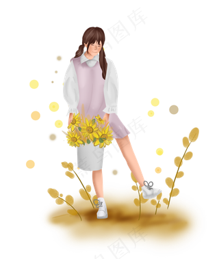 立秋秋天向日葵和人物,免抠元素