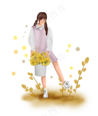 立秋秋天向日葵和人物,免抠元素