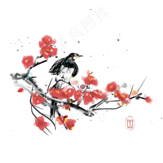 水墨花鸟腊梅素材,免抠元素