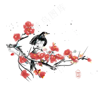 水墨花鸟腊梅素材,免抠元素