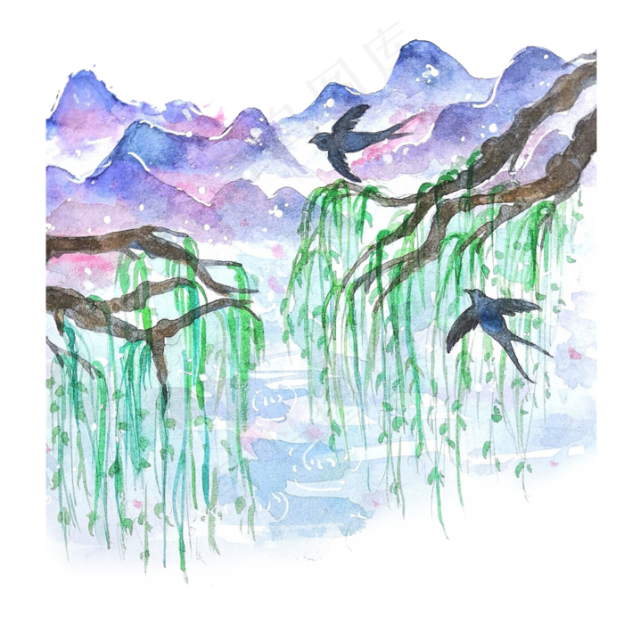 春天绿柳清明节气春色PNG(3000X3000(DPI:300))psd模版下载
