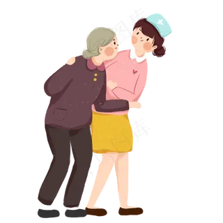 一个护士医生在扶着一个老奶奶免