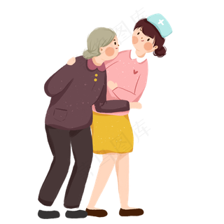 一个护士医生在扶着一个老奶奶免