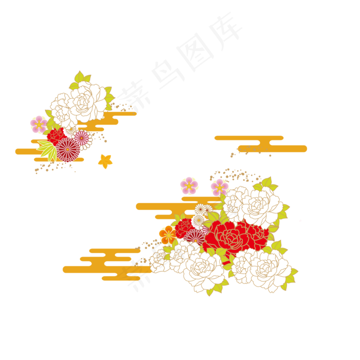 卡通中国风祥云花卉,免抠元素(2000*2000px 300 dpi )ai矢量模版下载