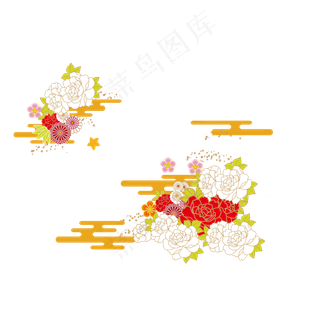 卡通中国风祥云花卉,免抠元素