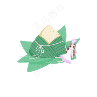 女孩和端午节的粽子