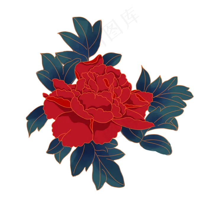 中秋节红色金边牡丹花,免抠元素(2000*2000px 300 dpi )psd模版下载