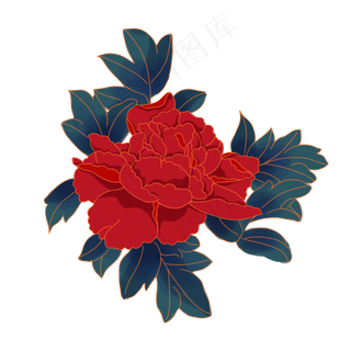 中秋节红色金边牡丹花,免抠元素