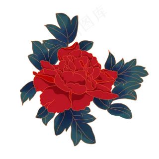 中秋节红色金边牡丹花,免抠元素
