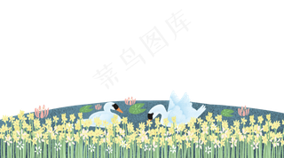 春天装饰底框花海天鹅唯美PNG