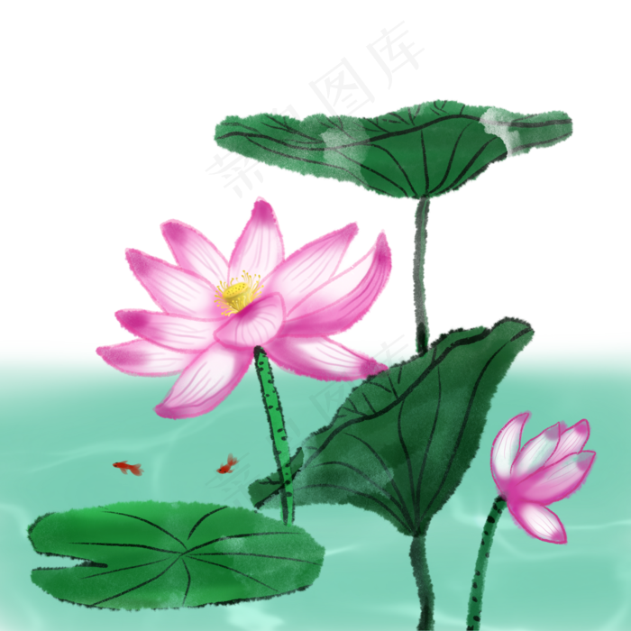 荷花春夏荷塘景色水墨水彩(2000X2000(DPI:300))psd模版下载