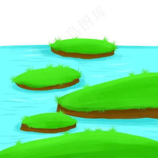 草地绿色小草春天小河,免抠元素