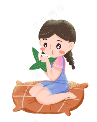 女孩坐着吃粽子素材