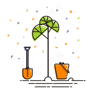 AI矢量手绘MBE风格植树节插图,免抠元素