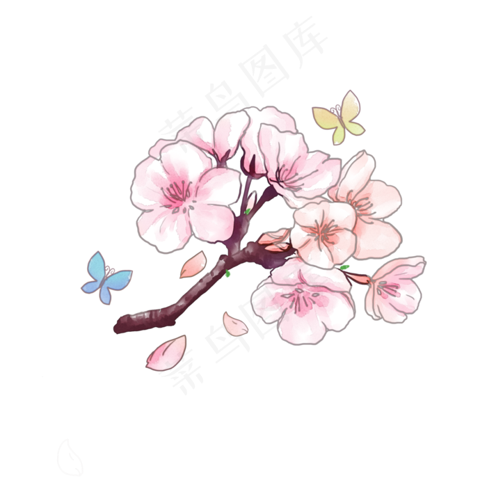 樱花粉色蝴蝶花枝唯美清新PNG,免抠元素