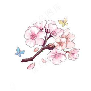 樱花粉色蝴蝶花枝唯美清新PNG,免抠元素