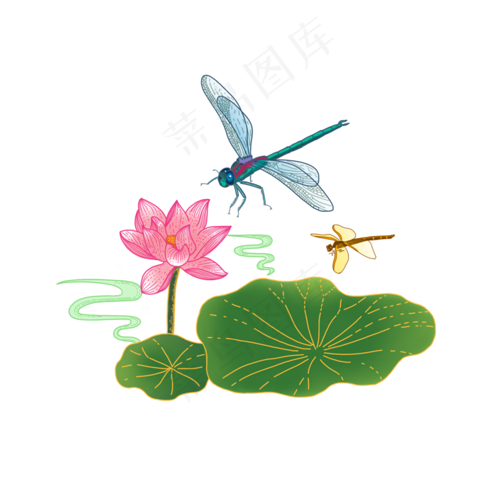 手绘中国风蜻蜓荷花
