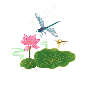 手绘中国风蜻蜓荷花