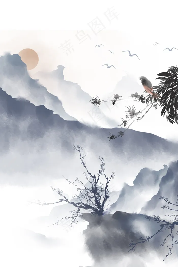彩色水墨风景中国风(3545*5315px 	      )psd模版下载