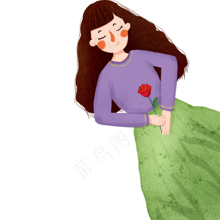 握着玫瑰躺着的卷发女孩