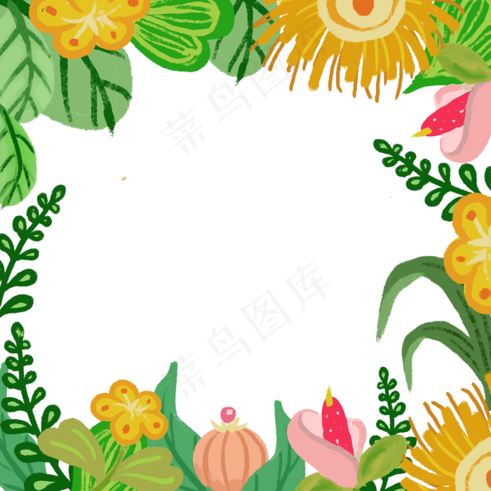 植物花朵丛林PNG装饰边框春日夏天,免抠元素(3000*3000px 300 dpi )psd模版下载