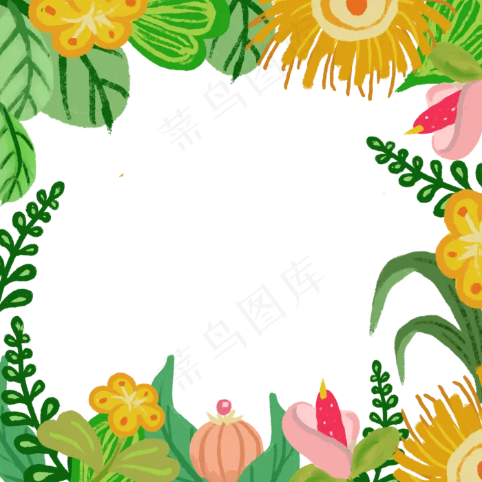 植物花朵丛林PNG装饰边框春日夏天,免抠元素(3000*3000px 300 dpi )psd模版下载