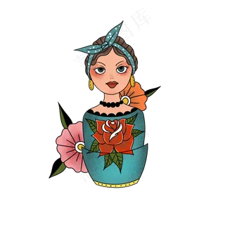 纹身女孩玫瑰 花