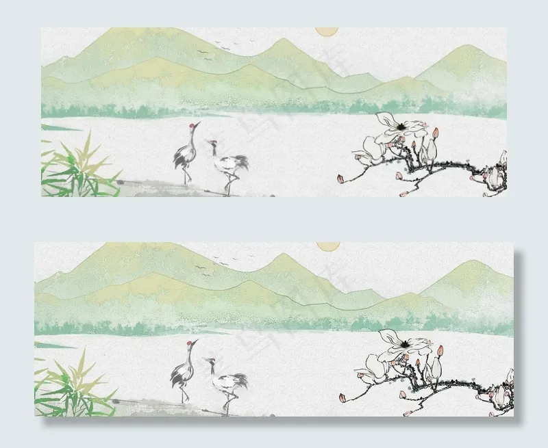中国风水墨花鸟电商淘宝banner