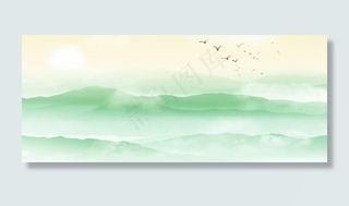 古风清晨日出青色山脉电商banner