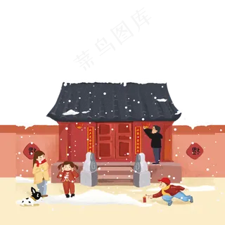 春节喜庆冬天场景,免抠元素