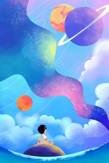 蓝色系卡通手绘风治愈美景配图 蓝色系卡通手绘风治愈美景配图