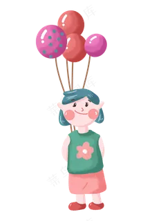 六一儿童节可爱的女孩与气球装饰