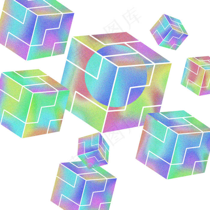 蒸汽波三维立方体炫彩,免抠元素