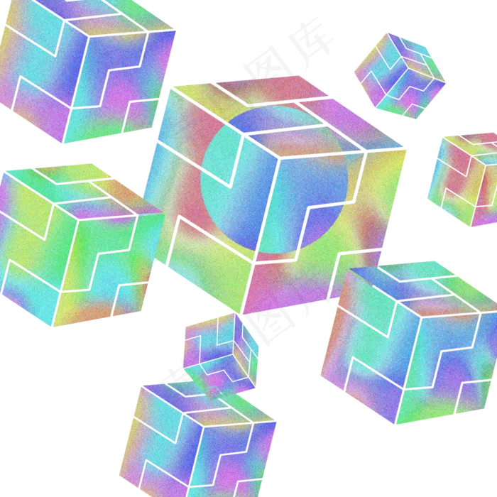蒸汽波三维立方体炫彩,免抠元素(5040*5040px 300 dpi )psd模版下载