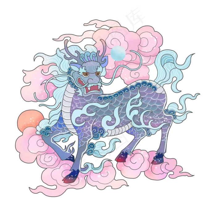 麒麟五彩瑞兽圣兽吉祥中国传统PNG,免抠元素(4000*4000px 300 dpi )psd模版下载