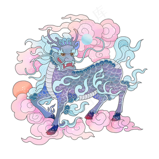 麒麟五彩瑞兽圣兽吉祥中国传统PNG,免抠元素