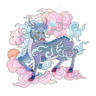 麒麟五彩瑞兽圣兽吉祥中国传统PNG,免抠元素