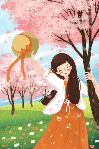 旅游欣赏樱花欢乐女孩小清新