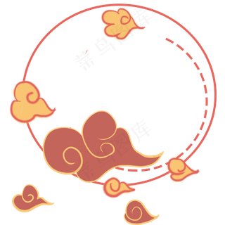 祥云飘荡红色圆框,免抠元素
