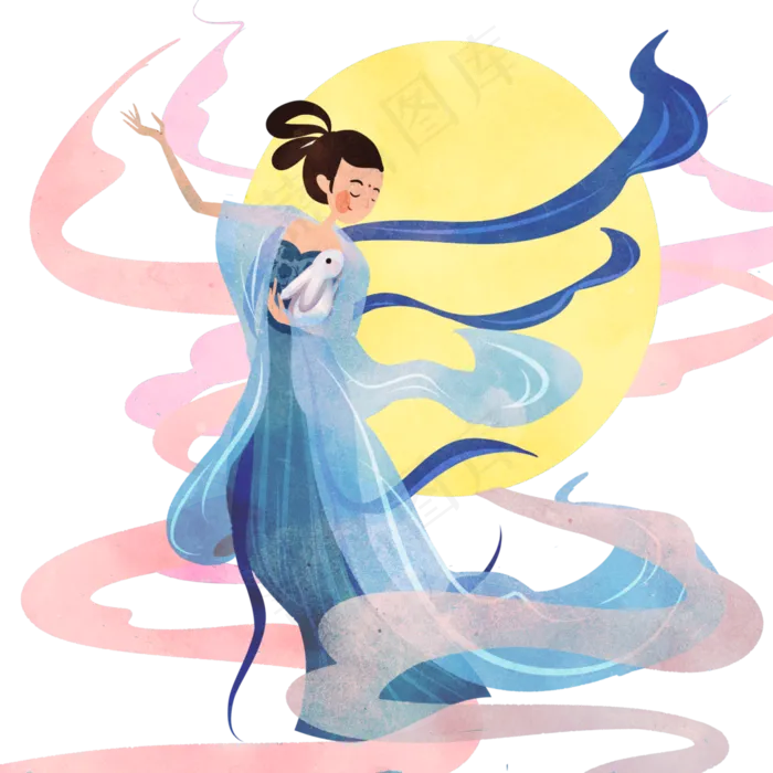 中秋嫦娥奔月仙子玉兔,免抠元素(3500*3500px 300 dpi )psd模版下载