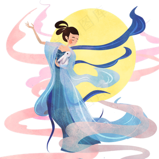 中秋嫦娥奔月仙子玉兔,免抠元素