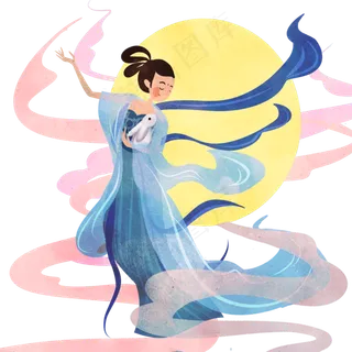 中秋嫦娥奔月仙子玉兔,免抠元素